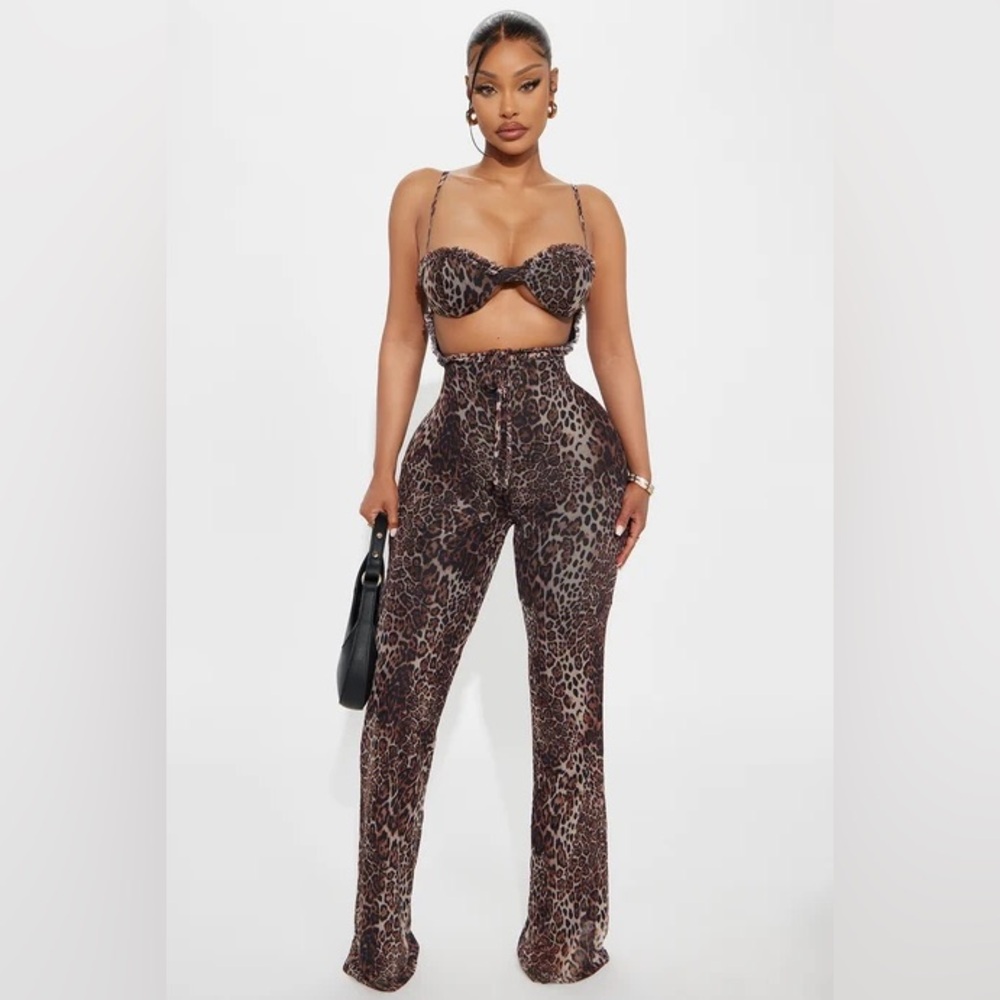 NEW Lulu Leopard Print Mesh Jumpsuit - Brown Size M